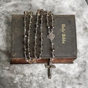 Smoky Quartz Rosary Necklace Handmade, Faceted Crystal Beads,Catholic Rosary